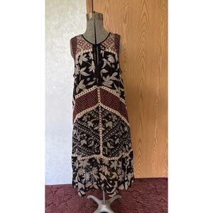 Floreat Anthropologie Grasslands Black Floral Crochet Trim Midi Dress Size 10